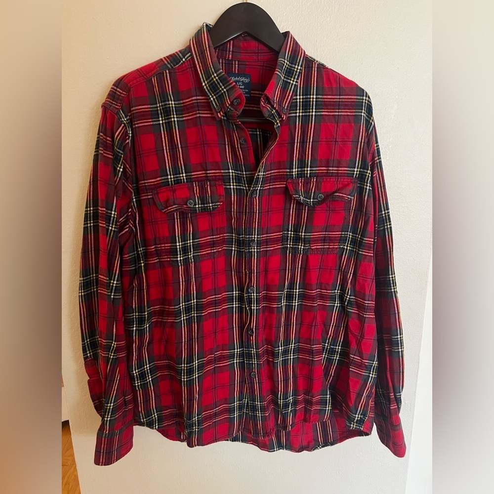 Faded Glory Plaid Flannel Mens Long Sleeve Button Down Shirt